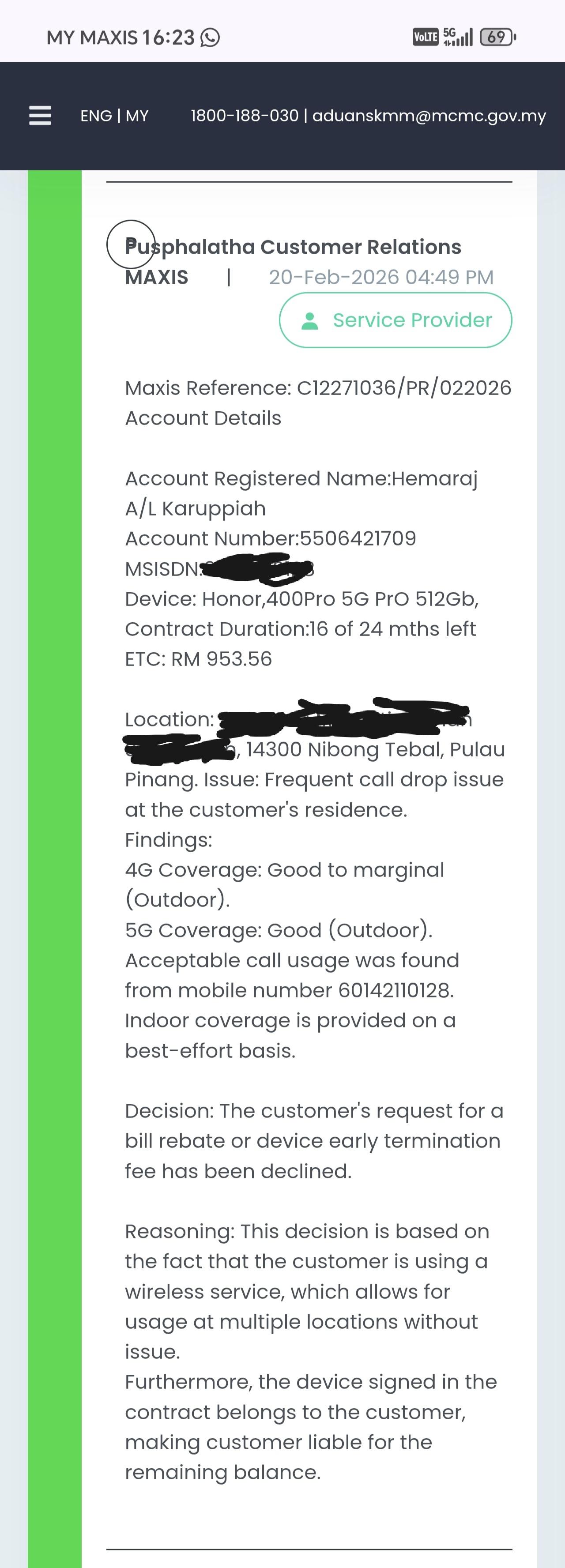 Maxis customer service respondfor my demands